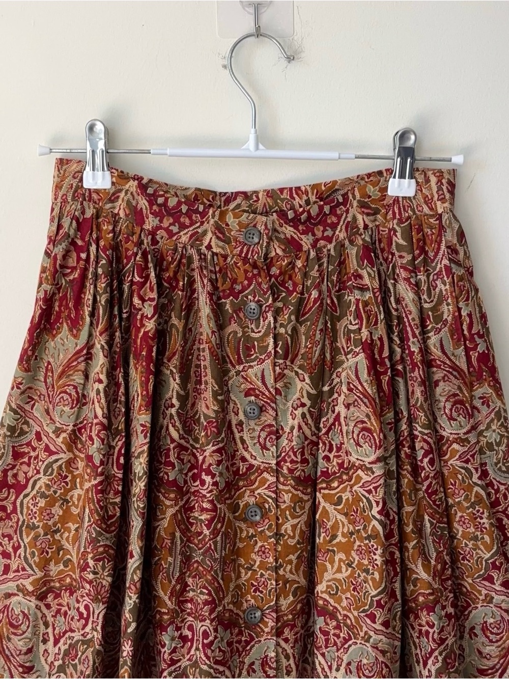 Vintage Ralph Lauren Skirt Sz 10 Cotton Linen Red Ornate Tapestry 80s Blue Label - Picture 2 of 14